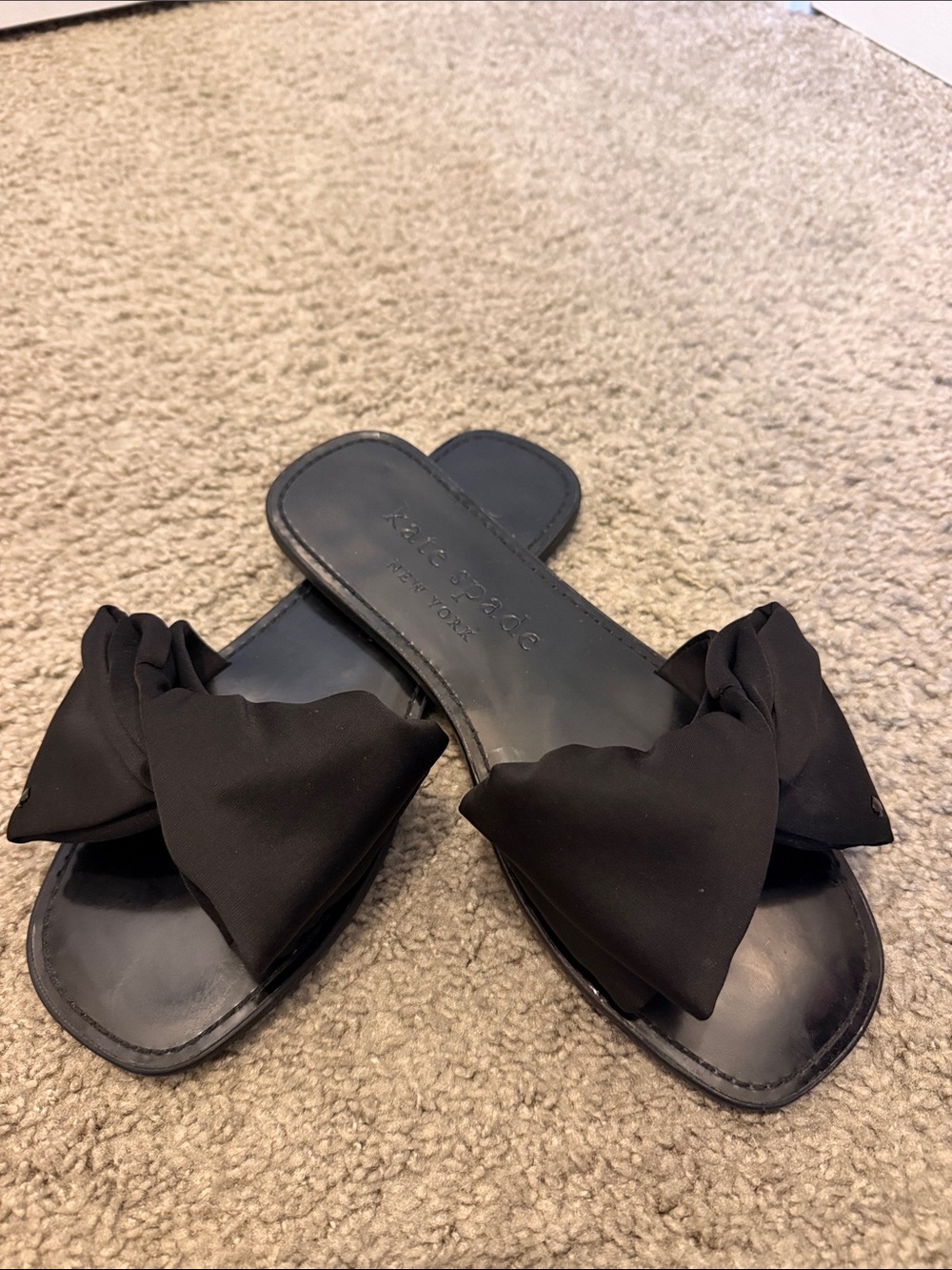 kate spade Black Bow Slide Sandals with Knot Accent